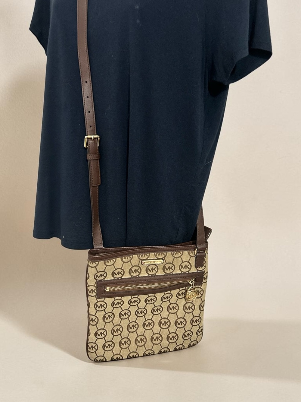 Michael Kors Brown and Tan Signature Crossbody Messenger Bag